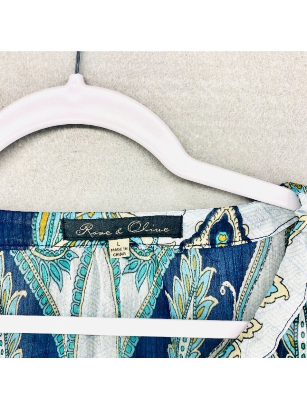 Rose Olive Cottagecore Top Womens L Blue Floral Blouse Lightweight Feminine - Picture 4 of 11